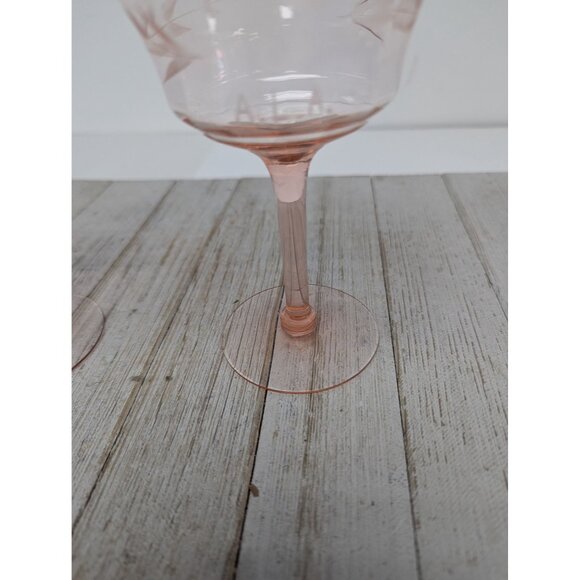 Set of 2 Tiffin Pink Depression Glasses Tall Optic Stemmed Champagne 5 3/8" - Picture 2 of 11